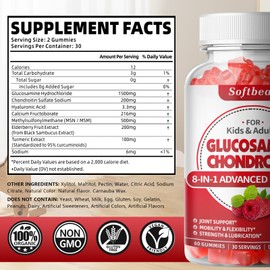 softbear Glucosamine Chondroitin Gummies Sugar Free, Extra Strength Glucosamine Chondroitin Supplement for Natural Joint Support, Raspberry Flavored 120 Count