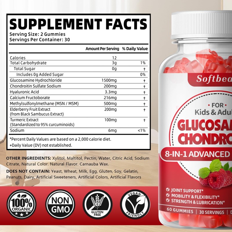 softbear Glucosamine Chondroitin Gummies Sugar Free, Extra Strength Glucosamine Chondroitin