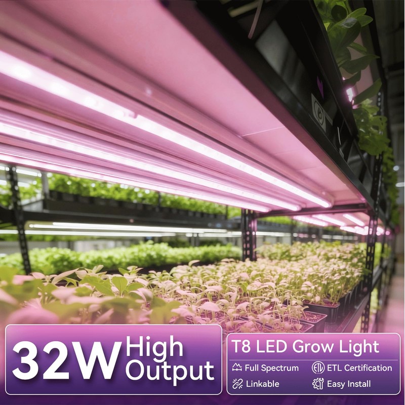 Elaruslux 6 Pack 4FT Plant Grow Light,T8 Pinkish White Full