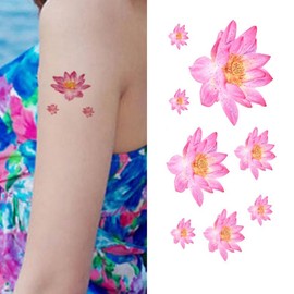 Oottati 2 Sheets Tiny Small Temporary Tattoos For Women Men Finger Hands Neck Wrist Face, Cute Long Lasting Cartoon Fake Tattoo Stickers For Kids Boys Girls Pink Lotus Flower
