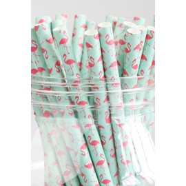 Emartbuy Pack of 75 pcs Paper Straws Disposable Paper Drinking Straws - Pink Flamingoes