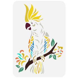 FINGERINSPIRE Cockatoo Stencil 8.3x11.7inch Reusable Cockatoo on Branches Pattern Drawing Template DIY Art Bird Parrot Animal Theme Stencil for Painting on Wall, Wood, Fabric and Furniture