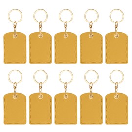 PATIKIL 10pcs Leather Keychain Blanks, 70mm Sublimation Keychain Blanks PU Leather Key Chain Bulk Keyring with Rings for Name Tag Dog Cat Collar Keys, Rectangular,Yellow