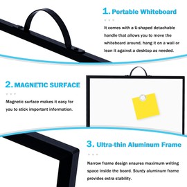 QUEENLINK Double-Sided Magnetic Whiteboard, 16" x 12" Dry Erase White Board for Wall, Small Black Aluminum Frame Hanging White Board, Portable Memo Board for Home Kitchen Office (Horizontal)