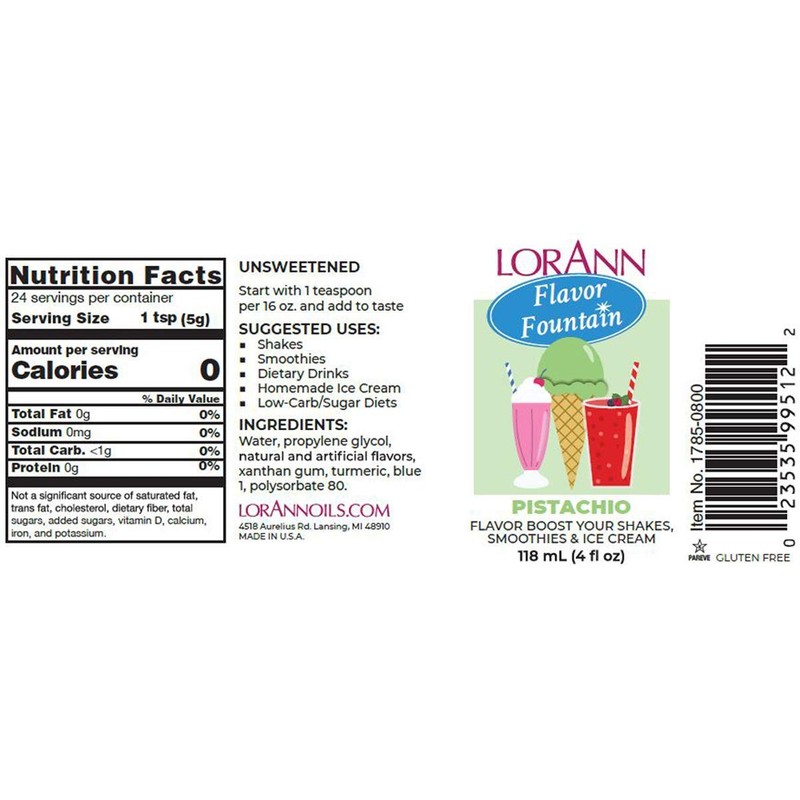 LorAnn Pistachio Flavor Fountain, 4 oz Bottle