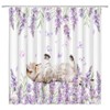 FILMILIL Funny Cat with Flower Shower Curtain Purple Lavender Butterfly