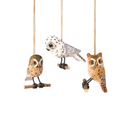 GALLERIE II Carved Owl Christmas Xmas Ornament A/3 Brown and White