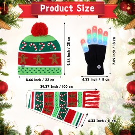 Ramede 12 Pcs LED Light up Christmas Hat Set Xmas Light up Beanie and Scarf Gloves Set for Christmas Holiday Party (Stylish)