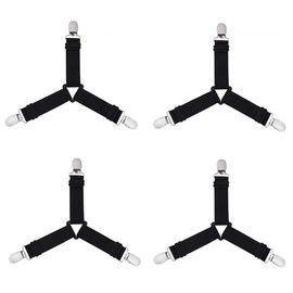 Cosbrutic Bed Sheet Clips 4 PCS Sheet Clips for Bedding Elastic Fasteners/Grippers/Slings for Bedding, Custodian, Sheet Binding Straps, Heavy-Duty Gripper Black