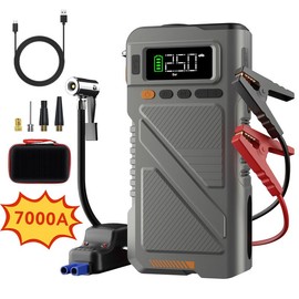 7000A【5 and 1 Multifunctional】Portable starter with air pump, car battery portable starter power box for ALL gas, 10.0L diesel, 150PSI tire inflation combination, 12V lithium battery starter power pack, starter power battery pack air compressor