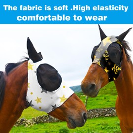 Super Comfort Fly Marsks for Horses of 4pcs Set-Horse FlyMask with Ears- Elasticity Fly Mask with UV Protection（Size：L