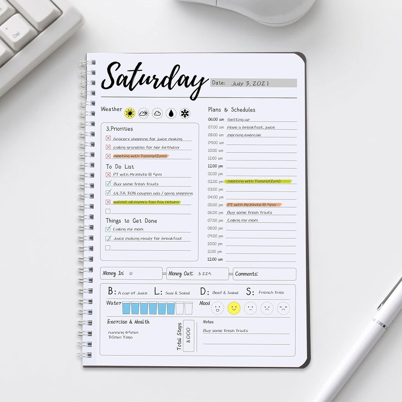 Work Planner - Daily & Weekly Spiral Planner with Hourly