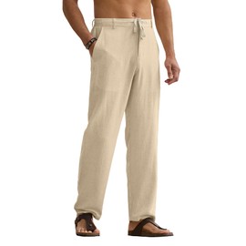 HOTake Casual Linen Pants Relaxed Fit Mens Linen Clothing L Khaki