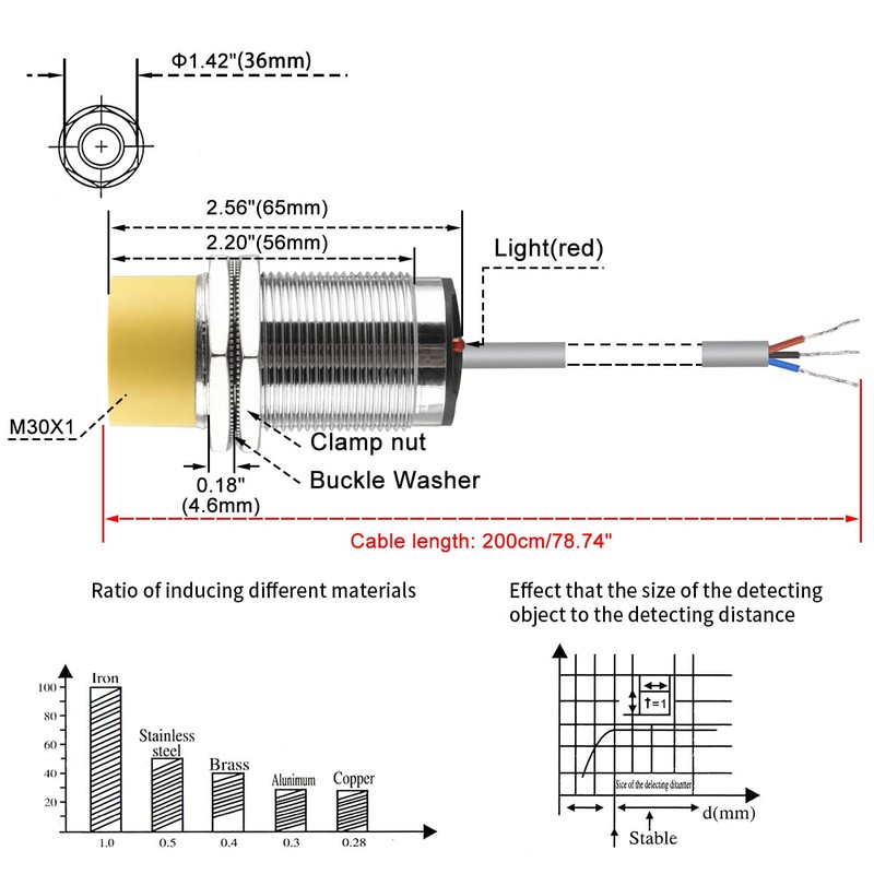 Heschen Inductive Proximity Switch 30mm HS-M30-Ni30-AP6 Non-Embedded Cylindrical Type DC