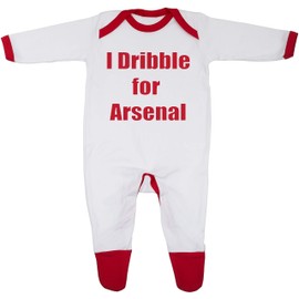 'I Dribble For Arsenal' Baby Boy Girl Sleepsuit Gift 100% Fine Combed Cotton (3-6 Months, White/Red Trim)
