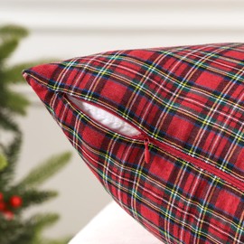 JOTOM Set of 2 Classic Plaids Cushion Covers 50x50 cm Christmas Scottish Tartan Plaid Soft Solid Decorative Throw Pillow Covers Home Decor Outdoor Cushion Case for Sofa Bedroom (Red)