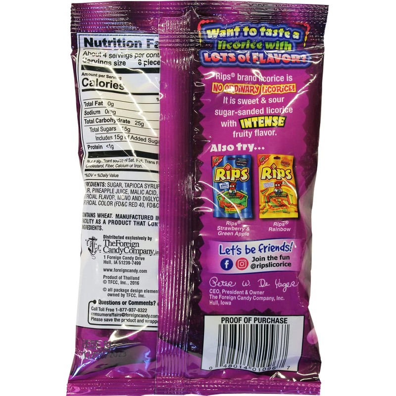 Rips Licorice Candy Grape Flavor, 4 Ounce