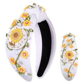 YAHPERN Summer Headband for Women Cute Flower Knotted Headband Statement Wide Top Knot Headbands Summer Beach Outfits Hair Accessories Holiday Jewelry Gifts (Color A)