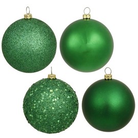 Vickerman 6" Green 4-Finish Ball Ornament Assortment, 4 per Box
