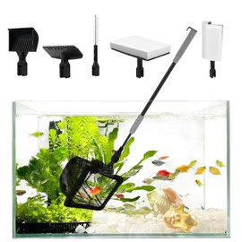 HSIFMATE Upgraded Fish Tank Cleaner Kit Aquarium Cleaning Tools Algae Remover Scraper Scrubber Pad Adjustable Long Handle Glass Fish Tank Brush Cleaner Set with 6PCS Replacement Sponge