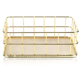 Metall Aufbewahrungskorb Grid Drahtkorb, Make Up Organizer Aufbewahrung Gold Deko Tablett, Badezimmer Aufbewahrungskorb, Desktop Finishing Korb für Badezimmer Toilettenartikel,Obstkorb (M)