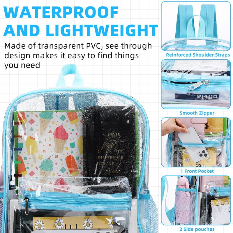 Amylove Clear Black Backpacks Bulk 15" PVC Transparent Backpack Large