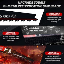 25 Pack 6 in 6/12 TPI Reciprocating Saw Blades for Sawzall Blades Metal Cutting,M42 Steel Cobalt Bi-Metal Blades for Nail-Embedded Wood Cutting,Stud Cutting Replace for Milwaukee for Diablo Blade