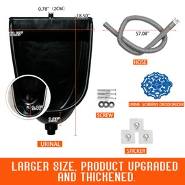 Wall Mounted Commercial Urinal With Flushable Bathroom Waterless Urinal for Men Plastic Urinals for Men Garage Urinal Urine Diverter Outdoor Urinal With Hose For Home Dorm Shed or Backyard RV (black)