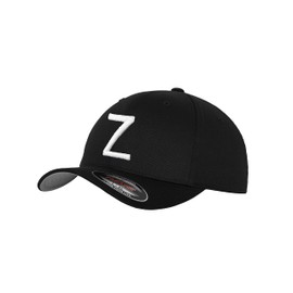 Gidutex Flexfit Original Black Baseball Cap Wooly Combed Hat Including Initial Letters in 3D Stick White (Wooly Combed) - Z, size: L-XL