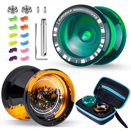 MAGICYOYO Professional Crystal K3 & V12 Metal Yoyo for Kids, Pack of 2 Yoyos, Responsive Yo-yo for Kids, Unresponsive Yo Yos Bearing Kit for Fingerspin Yoyos Trick +12 Yo-yo Strings +Case Bag