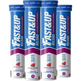 Fast&Up Reload – 80 Tabletas Efervescentes (Sabor Berry Mixto) | Hidratación Rápida, Energía, Vitaminas C & B12, Recuperación y Bienestar | Suplemento Vegano