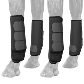 AccompMe Horse Boots Splint Boots for Horses Set of 4 Protective Boots Lower Limb Brushing Horse Boots Reusable Front Hind Leg Protection Gear (Black, Small)