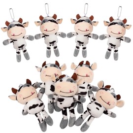 SYWHXY 9PCS Cute Cow Stuffed Animal Soft Farm Plush Cows Toy Keyring for Backpack Handbag Purse Meeting Decor, Stuffed Cow Plush for Kids Girls Boys