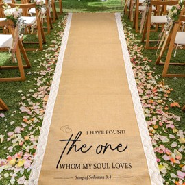 Tondiamo 40 Inch x 30 ft Wide Natural Burlap Wedding Aisle Runner with Lace, Black Printing, Jute Rustic Burlap Aisle Runner for Wedding Ceremony Beach Outdoor