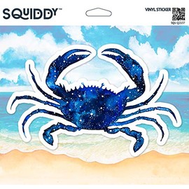 Squiddy Crab - Artistic Blue Sealife Ocean Beach Theme - Vinyl Sticker for Car, Laptop, Notebook (5" Wide)