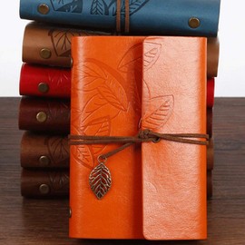 Loose Leaf Writing Books, POWERTOOL Leather Cover Ruled Wirebound Journal Writing Planner Organizer Retro Vintage Notebook (1 Piece, Orange)