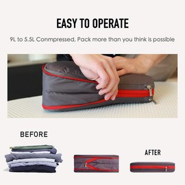 BeeNesting Compression Packing Cubes for travel carry on WaterProof Double Sided Small compressable packing bags (9L, Blue red)