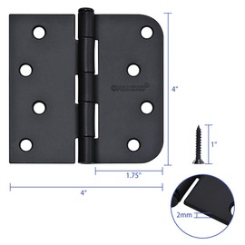 4 x 4 Inch Black Door Hinges, 18 Pack Matte Black Hinges for Interior Doors Heavy Duty Hinges with Square and 5/8" Radius Corner