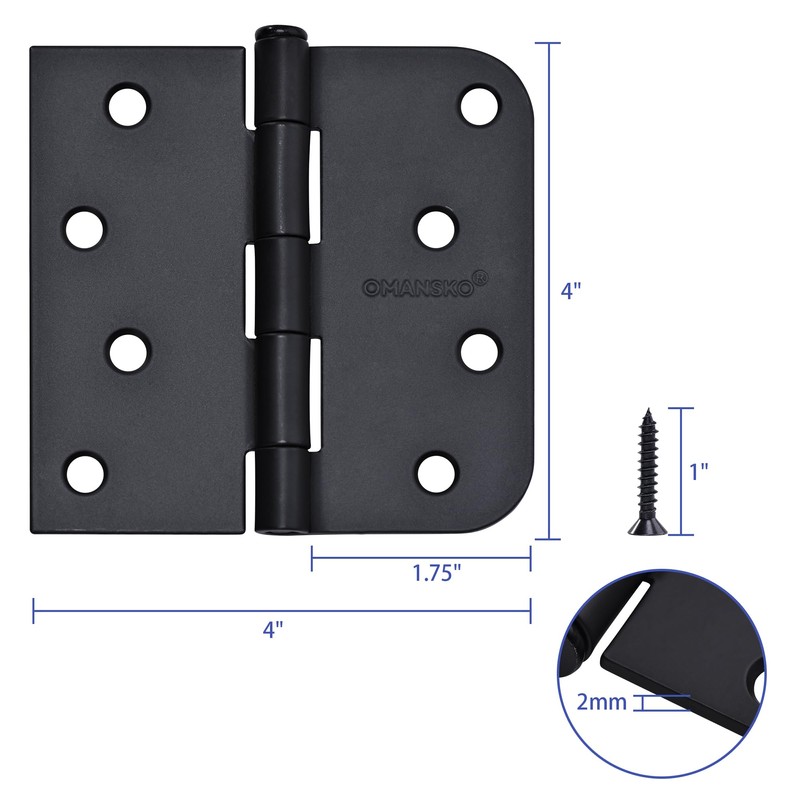 4 x 4 Inch Black Door Hinges, 18 Pack Matte