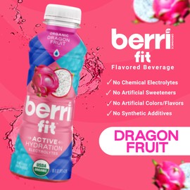 Berri Fit Hydration - Organic Dragon Fruit Flavor Natural Sports Drink - Plant-Based Electrolyte Beverage – Low Calorie, Paleo Coconut Water Solution, 16oz, 4ct