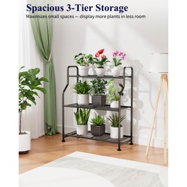 Kitsure 3-Tier Plant Stand Indoor & Outdoor, 27" x 11.4" x 29.3", Black