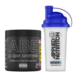 Applied Nutrition Bundle ABE Pre Workout 375g + 700ml Protein Shaker | All Black Everything Pre Workout Powder, Energy & Physical Performance with Creatine, Beta Alanine (Sour Gummy Bear)