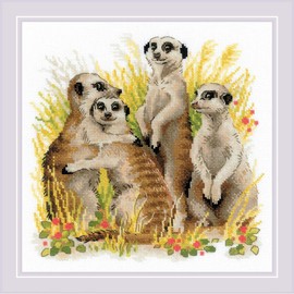 Riolis 1761 - Meerkats - Cross Stitch Kit 9¾" x 9¾" 14 Count 21 Colors