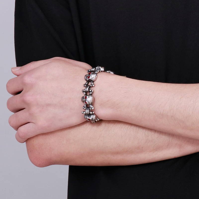 Klapgo Ghost Head Skull Bracelet for Men with Red Eyes