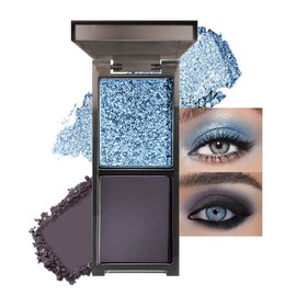 HHLTOH Two Color Matte Shimmer Eyeshadow, Blue Black Double Pigment Eye Shadow Powder, Long-Lasting Waterproof Makeup Palette,Blendable, Easy-To-Apply and Compact for Travel，0.14 Oz,02#