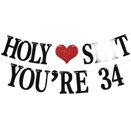 Holy You're 34 Banner – Divertido cartel de feliz cumpleaños 34, saludos a 34 años, suministros de decoración de fiesta de cumpleaños y aniversario de 34 años para hombres y mujeres