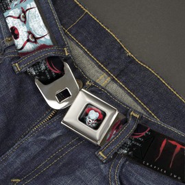 Belt Seatbelt Buckle It Chapter Two Pennywise Face Close Up Black Red Blues 24 to 38 Inches