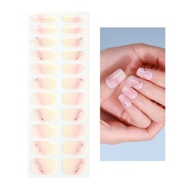 Yekafue No Lamp Gel Nail Strips 22 Pcs Wraps - Swoosh Pink, Easy Apply Gel Nail Stickers Long Lasting, Salon-Quality, 2 Prep Pads, 1 File, 1 Wooden Stick