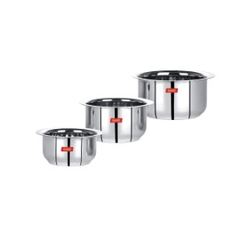 Sumeet Stainless Steel Tope/patila/cookware, 370, 550, 800ml, 3 Piece (Steel)