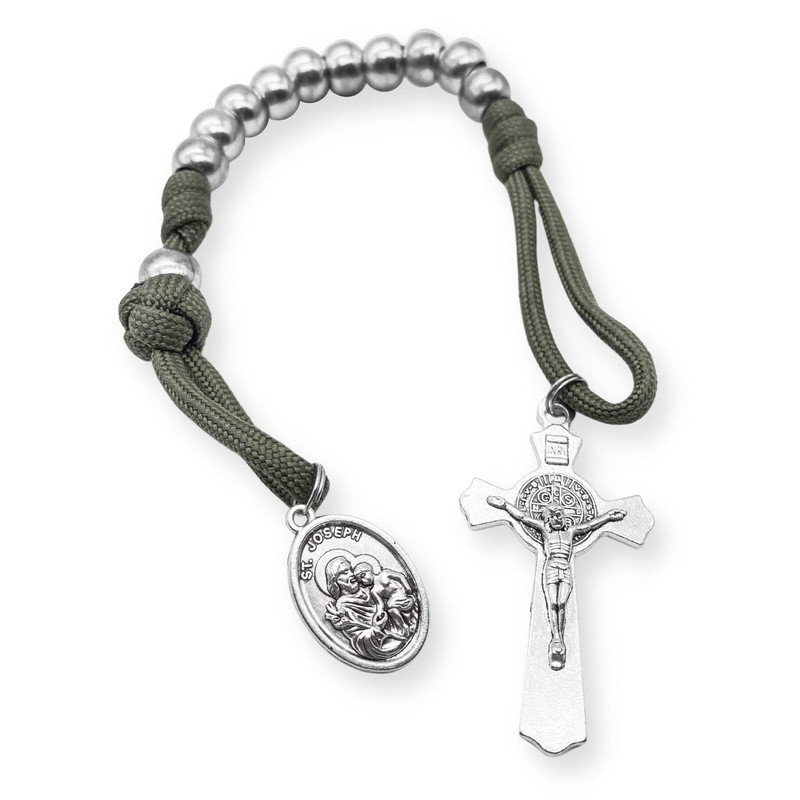 Nazareth Store Olive Military One Decade Paracord Rosary Silver Beads